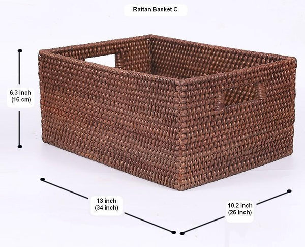 Rectangular Storage Baskets, Storage Baskets for Kitchen, Large Brown Woven Storage Baskets, Storage Baskets for Shelves-LargePaintingArt.com