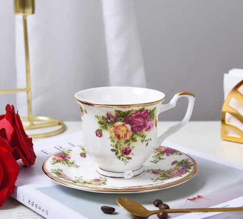 Beautiful British Flower Tea Cups, Unique Porcelain Cup and Saucer, Elegant Ceramic Coffee Cups, Creative Bone China Porcelain Tea Cup Set-LargePaintingArt.com