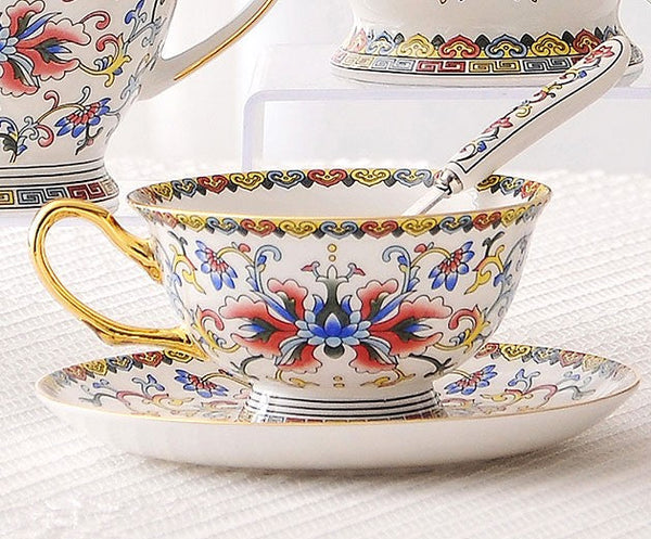 Bohemia Ceramic Coffee Cups, Creative Ceramic Cups, China Porcelain Tea Cup Set, Unique Afternoon Tea Cups and Saucers-LargePaintingArt.com