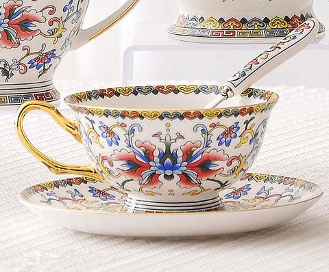 Bohemia Ceramic Coffee Cups, Creative Ceramic Cups, China Porcelain Tea Cup Set, Unique Afternoon Tea Cups and Saucers-LargePaintingArt.com