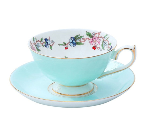 Elegant Sky Green Ceramic Cups, Unique Royal Coffee Cup and Saucer, Creative Bone China Porcelain Tea Cup Set, Beautiful British Tea Cups-LargePaintingArt.com