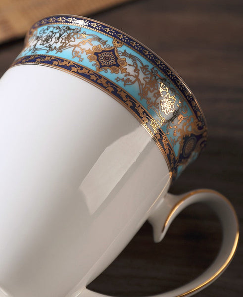 Large Royal Bone China Porcelain Mug, Elegant Ceramic Coffee Mug, Beautiful British Tea Cups, Large Capacity Ceramic Mugs for Office-LargePaintingArt.com