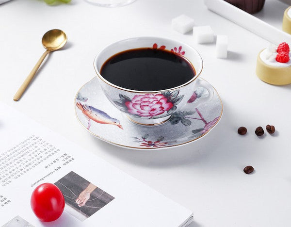 Elegant Ceramic Coffee Cups, Creative Bone China Porcelain Tea Cup Set, Unique Porcelain Cup and Saucer, Beautiful British Flower Tea Cups-LargePaintingArt.com