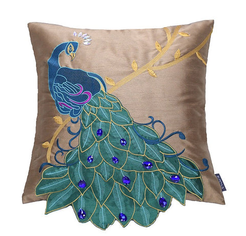 Beautiful Decorative Throw Pillows, Embroider Peacock Cotton and linen Pillow Cover, Decorative Sofa Pillows, Decorative Pillows for Couch-LargePaintingArt.com