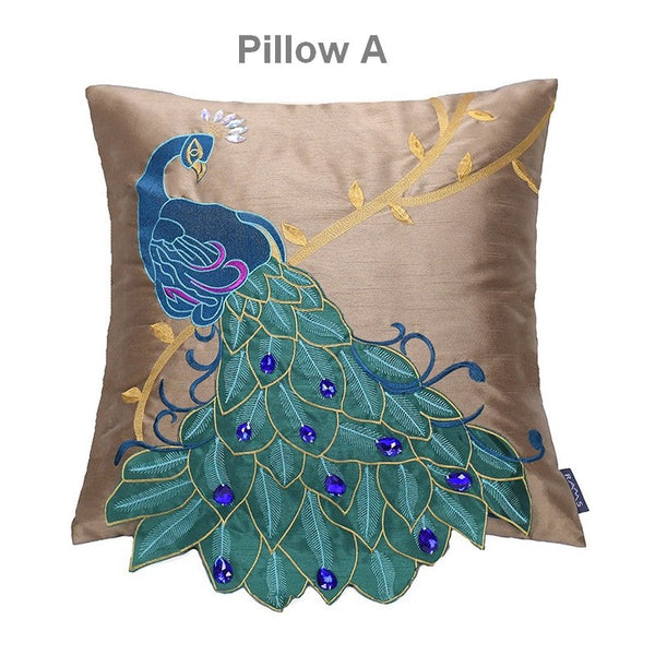 Beautiful Decorative Throw Pillows, Embroider Peacock Cotton and linen Pillow Cover, Decorative Sofa Pillows, Decorative Pillows for Couch-LargePaintingArt.com