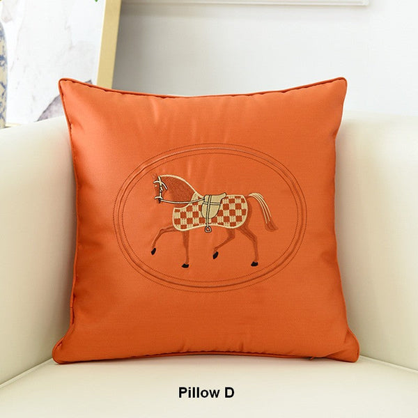 Modern Sofa Decorative Pillows, Embroider Horse Pillow Covers, Modern Decorative Throw Pillows, Horse Decorative Throw Pillows for Couch-LargePaintingArt.com