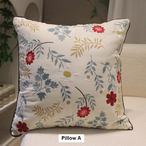 Decorative Throw Pillows for Couch, Embroider Flower Cotton Pillow Covers, Spring Flower Decorative Throw Pillows, Farmhouse Sofa Decorative Pillows-LargePaintingArt.com