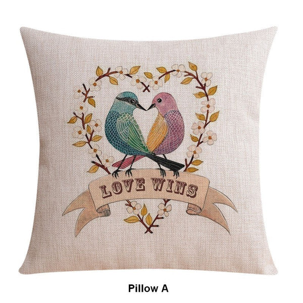 Decorative Sofa Pillows for Children's Room, Love Birds Throw Pillows for Couch, Singing Birds Decorative Throw Pillows, Embroider Decorative Pillow Covers-LargePaintingArt.com