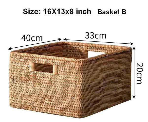 Woven Rattan Storage Baskets for Bedroom, Storage Basket for Shelves, Large Rectangular Storage Baskets for Clothes, Storage Baskets for Kitchen-LargePaintingArt.com