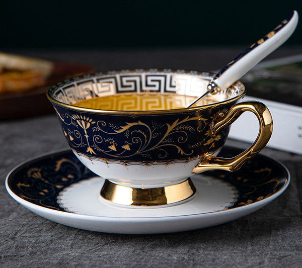 Unique Blue Tea Cup and Saucer in Gift Box, Blue Bone China Porcelain Tea Cup Set, Royal Ceramic Cups, Elegant Ceramic Coffee Cups-LargePaintingArt.com