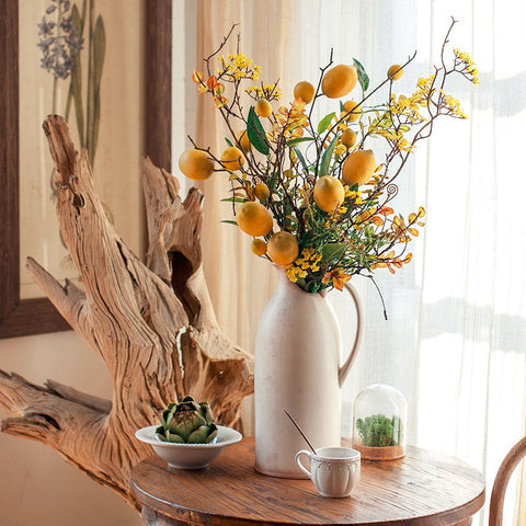 Lemon Branch, Fragrans stems, Fern leaf, Creative Flower Arrangement Ideas for Home Decoration, Unique Artificial Flowers, Simple Artificial Floral for Dining Room Table-LargePaintingArt.com