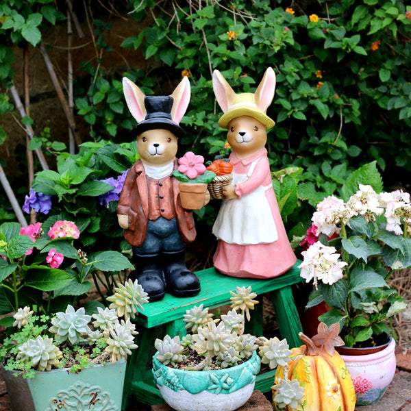 Garden Animal Sculpture Rabbit Statues, Garden Decor Ideas, Animal Statue for Garden Ornament, Villa Courtyard Decor, Outdoor Garden Decoration-LargePaintingArt.com