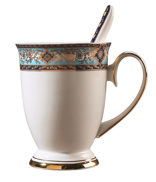 Large Royal Bone China Porcelain Mug, Elegant Ceramic Coffee Mug, Beautiful British Tea Cups, Large Capacity Ceramic Mugs for Office-LargePaintingArt.com