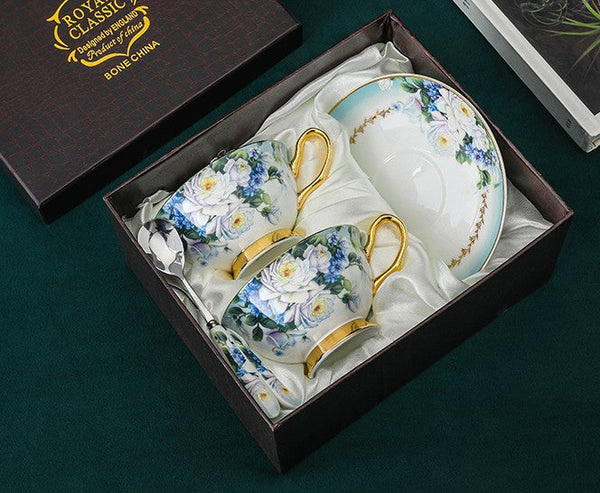 Royal Bone China Porcelain Tea Cup Set, Rose Flower Pattern Ceramic Cups, Elegant British Ceramic Coffee Cups, Unique Tea Cup and Saucer in Gift Box-LargePaintingArt.com