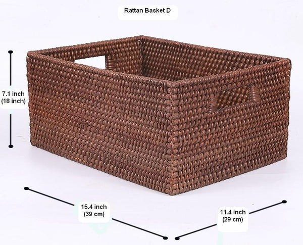 Large Brown Woven Rattan Storage Basket, Storage Baskets for Kitchen, Rectangular Storage Baskets, Storage Baskets for Clothes-LargePaintingArt.com