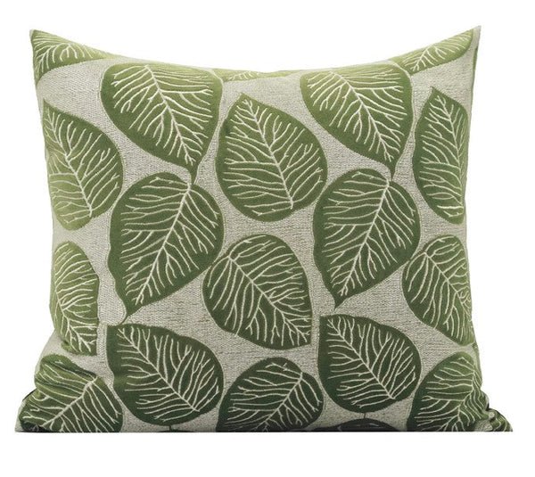 Contemporary Modern Sofa Pillows, Green Leaves Square Modern Throw Pillows for Couch, Simple Decorative Throw Pillows, Large Throw Pillow for Interior Design-LargePaintingArt.com