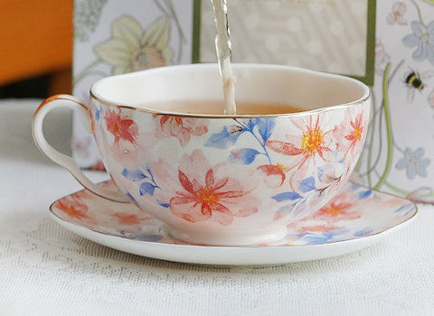 Flower Bone China Porcelain Tea Cup Set, Unique Tea Cup and Saucer in Gift Box,British Royal Ceramic Cups for Afternoon Tea, Elegant Ceramic Coffee Cups-LargePaintingArt.com