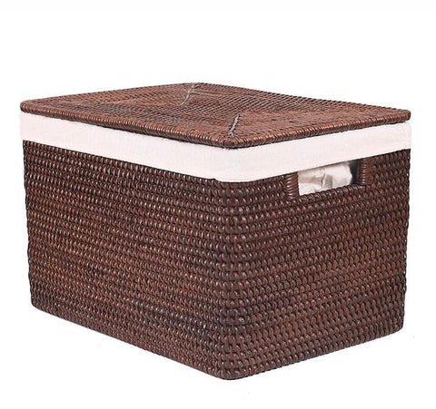 Storage Baskets for Clothes, Large Brown Rattan Storage Baskets, Storage Baskets for Bathroom, Rectangular Storage Baskets, Storage Basket with Lid-LargePaintingArt.com