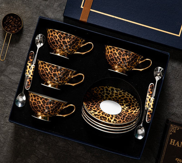Creative Bone China Porcelain Tea Cup Set, Modern Ceramic Cups, Elegant Ceramic Coffee Cups, Unique Tea Cups and Saucers in Gift Box-LargePaintingArt.com