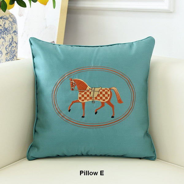 Embroider Horse Pillow Covers, Modern Decorative Throw Pillows, Horse Decorative Throw Pillows for Couch, Modern Sofa Decorative Pillows-LargePaintingArt.com