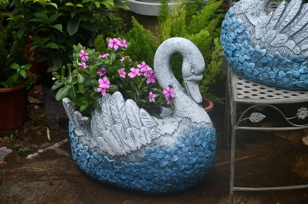 Large Swan Statue for Garden, Swan Flower Pot, Animal Statue for Garden Courtyard Ornament, Villa Outdoor Decor Gardening Ideas-LargePaintingArt.com