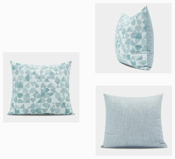 Modern Sofa Pillows, Geometric Blue Decorative Throw Pillows, Contemporary Square Modern Throw Pillows for Couch, Abstract Throw Pillow for Interior Design-LargePaintingArt.com