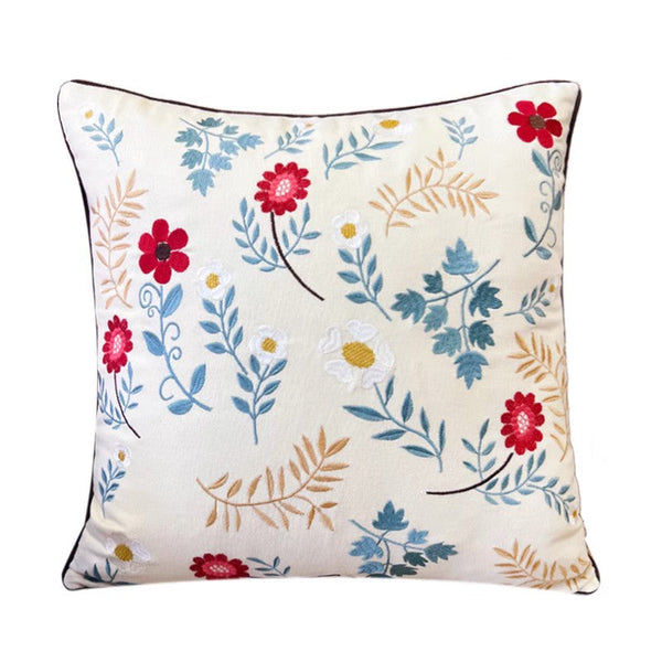 Decorative Throw Pillows for Couch, Embroider Flower Cotton Pillow Covers, Spring Flower Decorative Throw Pillows, Farmhouse Sofa Decorative Pillows-LargePaintingArt.com