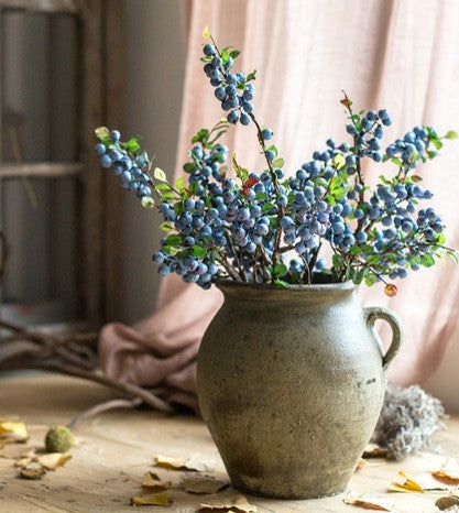 Simple Artificial Flowers for Home Decoration, Flower Arrangement Ideas for Living Room, Blue Cranberry Fruit Branch, Spring Artificial Floral for Bedroom-LargePaintingArt.com