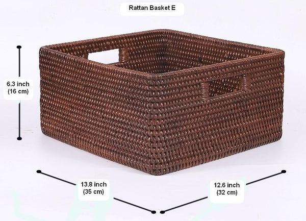 Large Brown Woven Rattan Storage Basket, Storage Baskets for Kitchen, Rectangular Storage Baskets, Storage Baskets for Clothes-LargePaintingArt.com