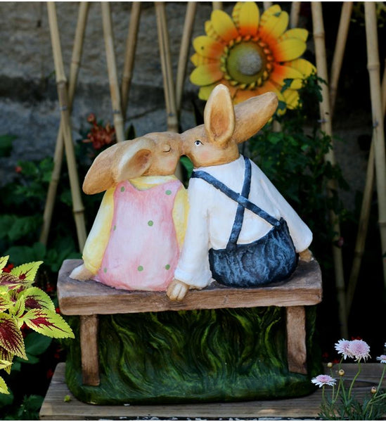 Large Bunny Rabbit Lovers Statue, Rabbit Kiss Statue for Wedding Gift, Garden Courtyard Ornaments, Villa Outdoor Decor Gardening Ideas-LargePaintingArt.com