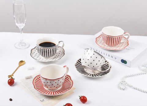 Unique Porcelain Cup and Saucer, Afternoon British Tea Cups, Creative Bone China Porcelain Tea Cup Set, Elegant Modern Ceramic Coffee Cups-LargePaintingArt.com