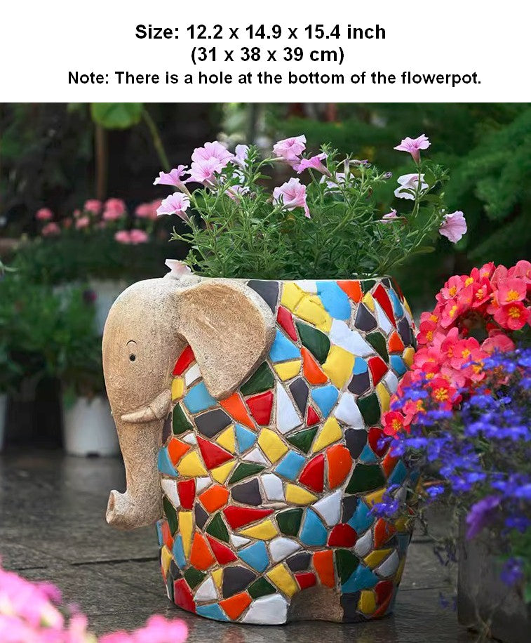 Unique Animal Statue for Garden Ornaments, Large Elephant Flowerpot, Modern Animal Flower Pot, Resin Statue for Garden, Villa Outdoor Decor Gardening Ideas-LargePaintingArt.com