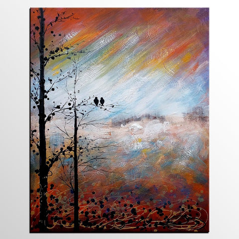 Love Birds Painting, Simple Abstract Painting, Landscape Acrylic Painting, Acrylic Canvas Painting, Bedroom Wall Art Paintings, C-LargePaintingArt.com