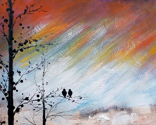Love Birds Painting, Simple Abstract Painting, Landscape Acrylic Painting, Acrylic Canvas Painting, Bedroom Wall Art Paintings, C-LargePaintingArt.com