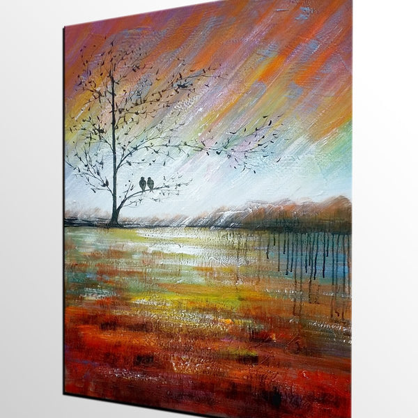 Modern Acrylic Painting, Abstract Landscape Painting, Love Birds Painting, Bedroom Canvas Painting, Acrylic Landscape Painting, C-LargePaintingArt.com