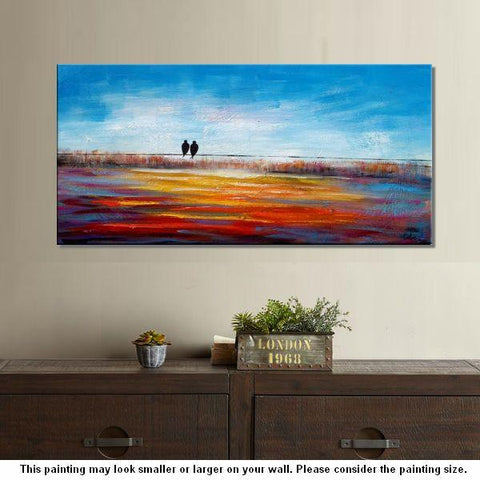 Original Abstract Painting, Love Birds Painting, Dining Room Wall Art Paintings, Modern Abstract Painting, Simple Canvas Painting, C-LargePaintingArt.com
