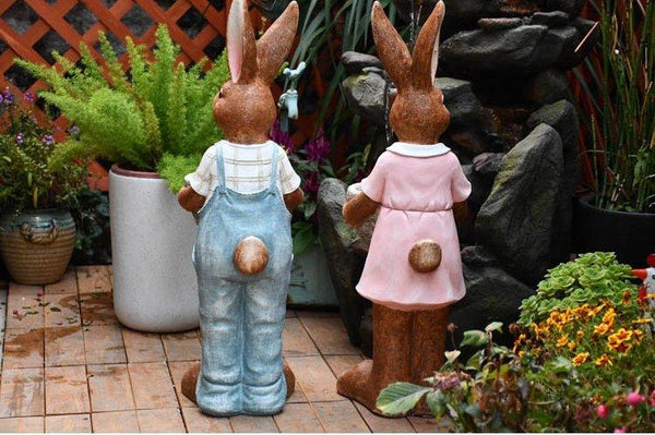 Garden Courtyard Ornament Ideas, Large Rabbit Lovers Statue for Garden, Bunny Flowerpot, Villa Outdoor Decor Gardening Ideas, Small Garden Design Ideas-LargePaintingArt.com