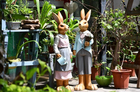Rabbit Statues, Animal Statue for Garden Ornaments, Extra Large Rabbit Couple Statue, Villa Courtyard Decor, Outdoor Garden Design Ideas, Garden Decoration Ideas-LargePaintingArt.com
