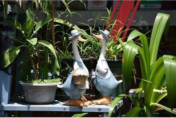 Duck Couple Statue for Garden, Animal Statue for Garden Courtyard Ornament, Villa Outdoor Decor Gardening Ideas-LargePaintingArt.com