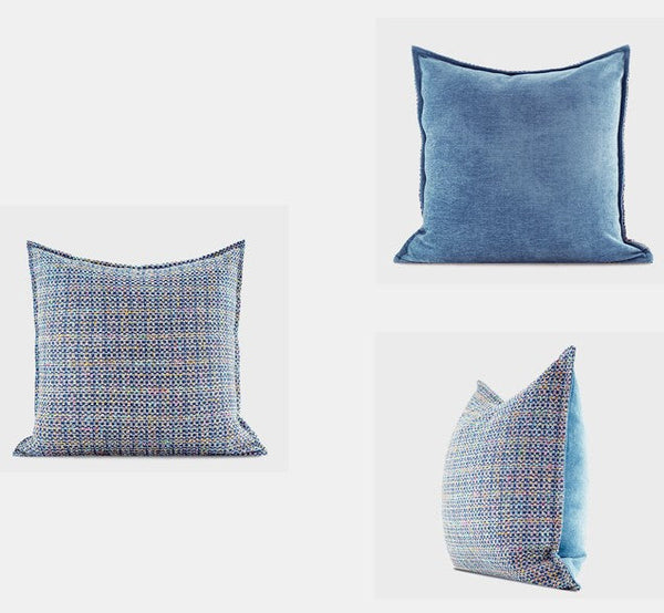 Modern Sofa Pillows, Large Abstract Blue Decorative Throw Pillows, Contemporary Square Modern Throw Pillows for Couch, Simple Throw Pillow for Interior Design-LargePaintingArt.com