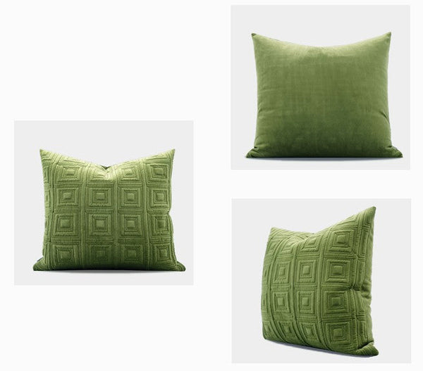 Large Square Modern Throw Pillows for Couch, Green Geometric Modern Sofa Pillows, Large Decorative Throw Pillows, Simple Throw Pillow for Interior Design-LargePaintingArt.com