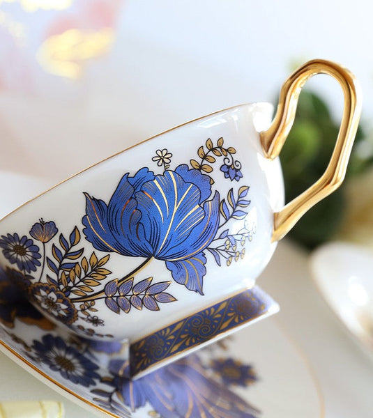 Afternoon British Tea Cups, Unique Iris Flower Tea Cups and Saucers in Gift Box, Elegant Ceramic Coffee Cups, Royal Bone China Porcelain Tea Cup Set-LargePaintingArt.com