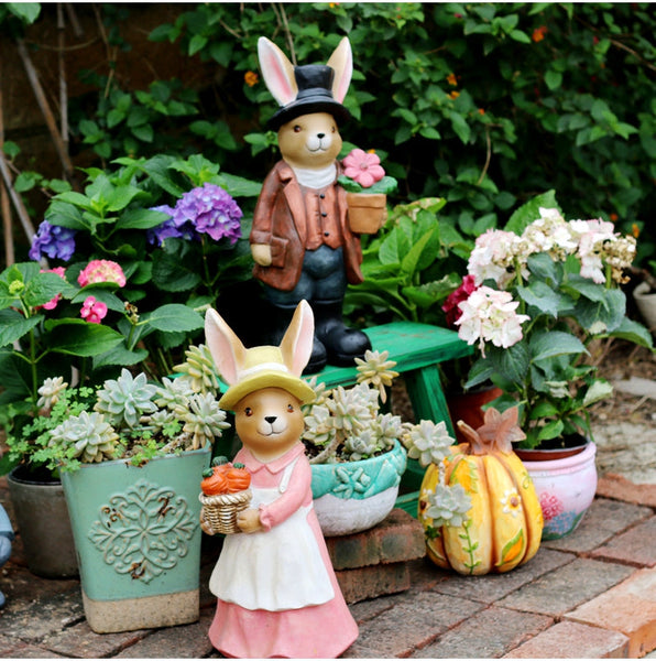 Garden Animal Sculpture Rabbit Statues, Garden Decor Ideas, Animal Statue for Garden Ornament, Villa Courtyard Decor, Outdoor Garden Decoration-LargePaintingArt.com