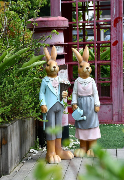 Extra Large Rabbit Couple Statue, Rabbit Statues, Animal Statue for Garden Ornament, Villa Courtyard Decor, Outdoor Decoration, Garden Ideas-LargePaintingArt.com