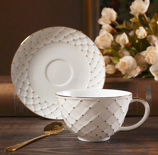 Elegant Ceramic Tea Cups, Unique Tea Cups and Saucers in Gift Box as Birthday Gift, Beautiful British Tea Cups, Creative Bone China Porcelain Tea Cup Set-LargePaintingArt.com