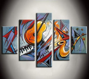 Music Violin Painting, Hand Painted Canvas Art, Acrylic Painting on Canvas, Multi Panel Wall Art Painting-LargePaintingArt.com