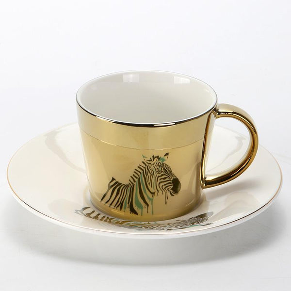 Elk Golden Coffee Cup, Silver Coffee Mug, Coffee Cup and Saucer Set, Large Coffee Cups, Tea Cup, Ceramic Coffee Cup-LargePaintingArt.com