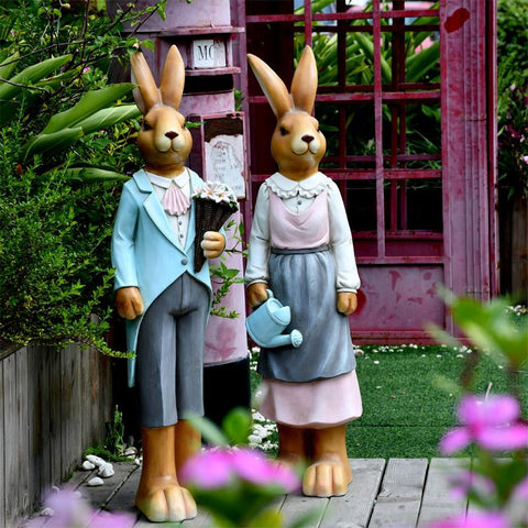 Extra Large Rabbit Couple Statue, Rabbit Statues, Animal Statue for Garden Ornament, Villa Courtyard Decor, Outdoor Decoration, Garden Ideas-LargePaintingArt.com
