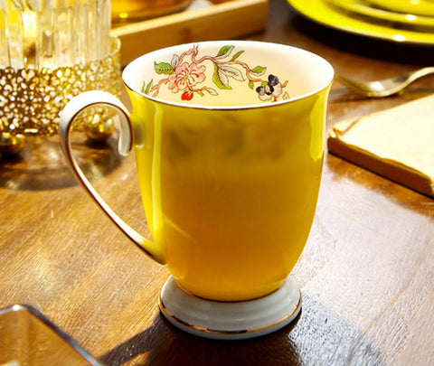Creative Yellow Bone China Porcelain Tea Cup, Elegant Yellow Ceramic Mug, Unique Royal Ceramic Mugs, Beautiful British Tea Cups-LargePaintingArt.com