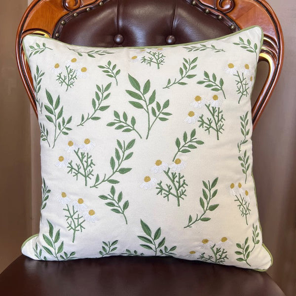 Spring Flower Sofa Decorative Pillows, Farmhouse Decorative Throw Pillows, Embroider Flower Cotton Pillow Covers, Flower Decorative Throw Pillows for Couch-LargePaintingArt.com